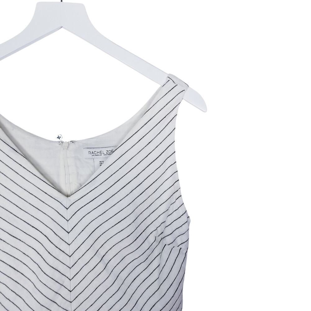 RACHEL ZOE Linen White Striped V-Neck Wide-Leg Jumpsuit - Size 4 - Picture 5 of 7